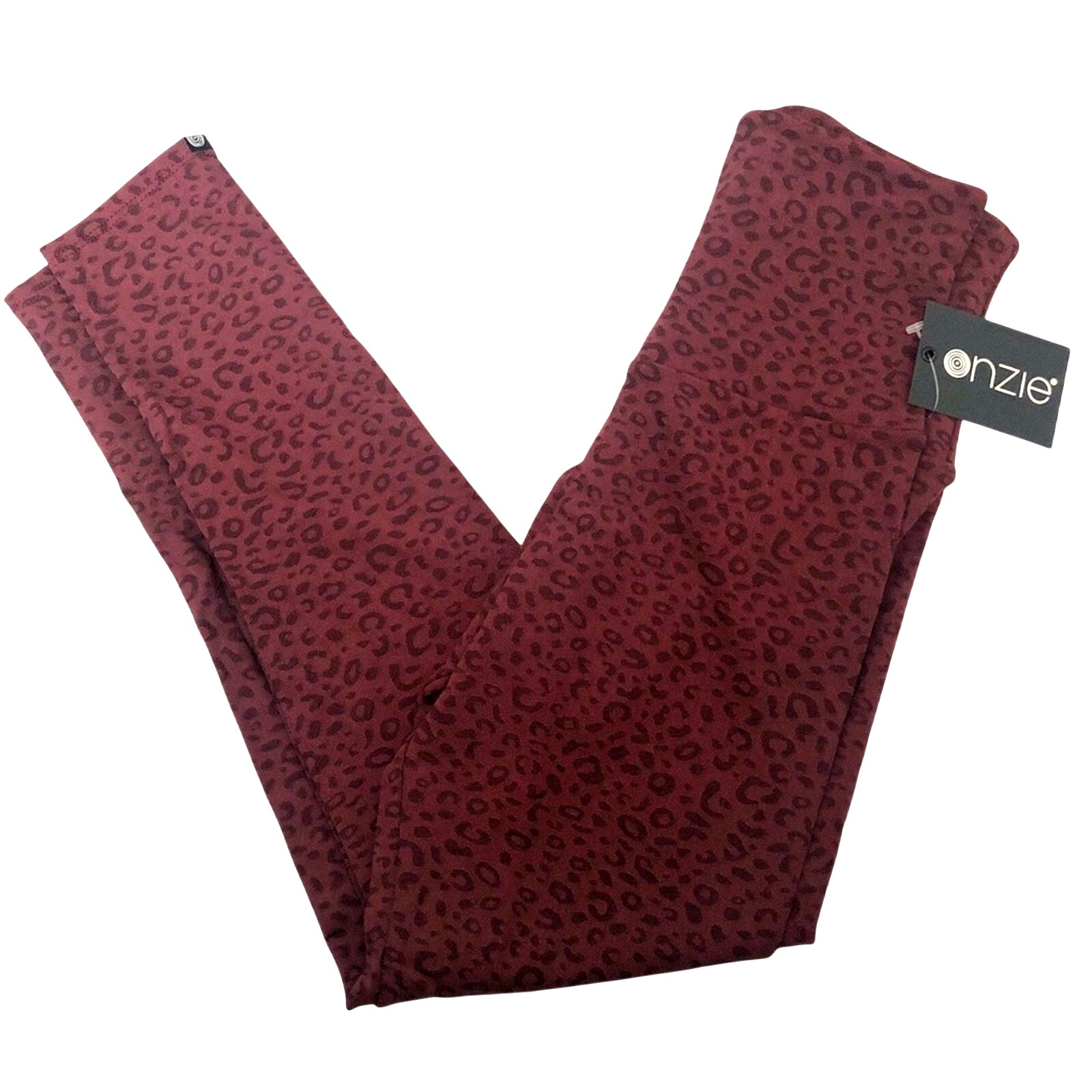 Onzie Animal Jacquard Midi Leggings Burgundy Cherry Red New